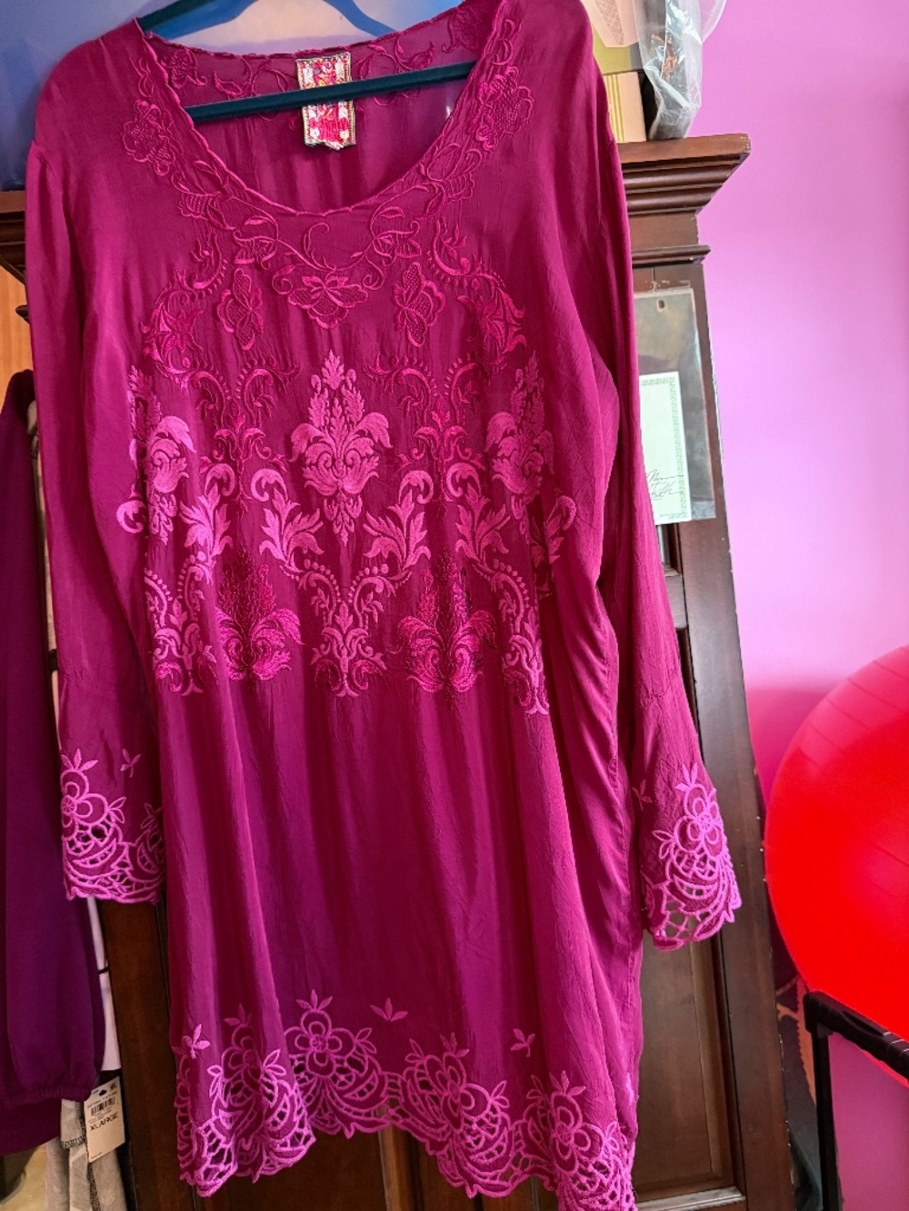 Johnny Was Cherry Berry Heavily Detailed Embroidered Tunic Dress Size Large